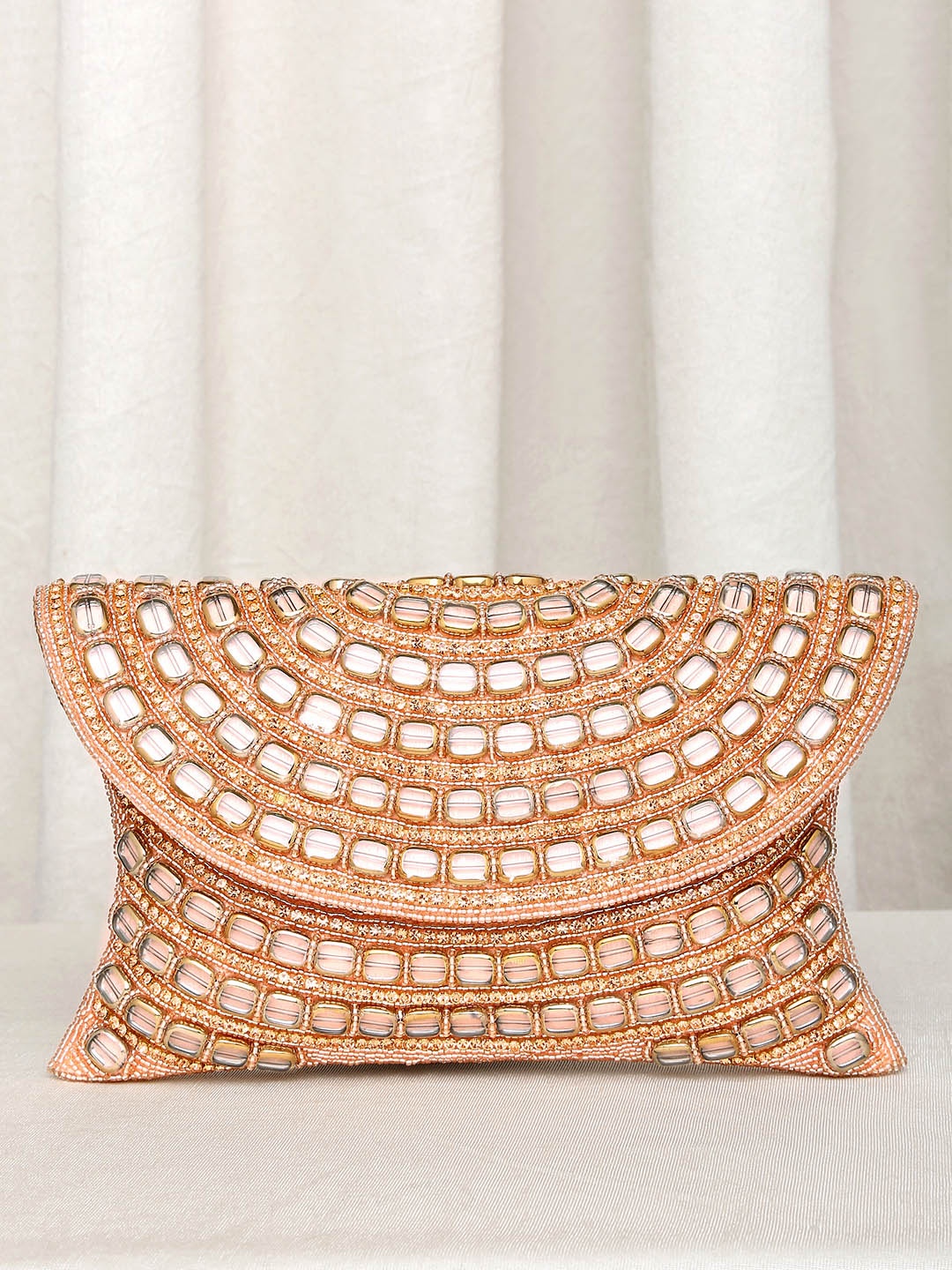 

Peora Women Rose Gold Embellished Wedding Clutch