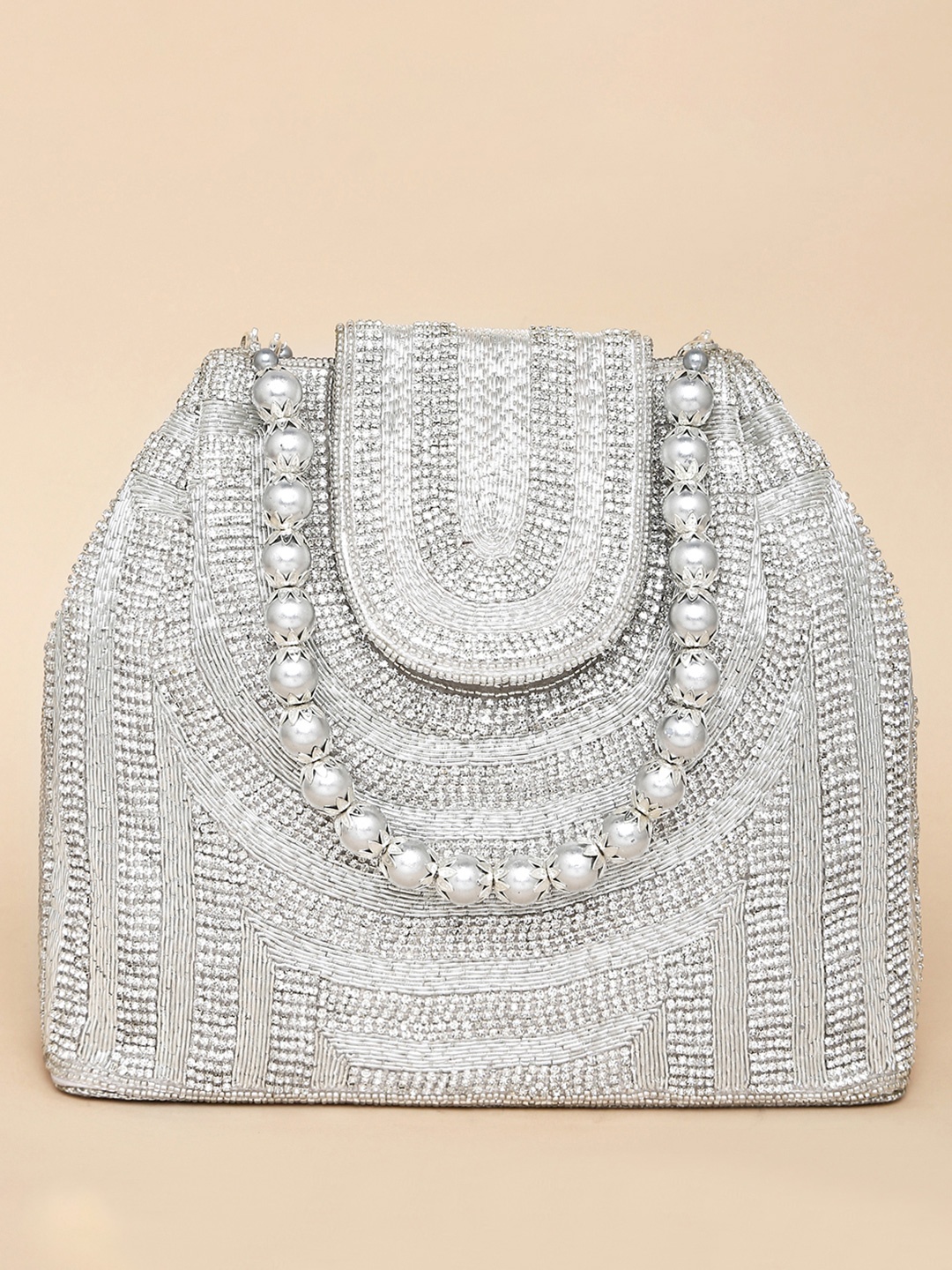

Peora Silver-Toned Embellished Potli Clutch