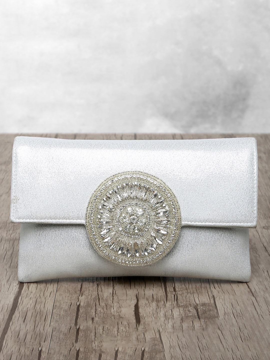 

Peora Silver-Toned Embellished Handmade Purse Clutch
