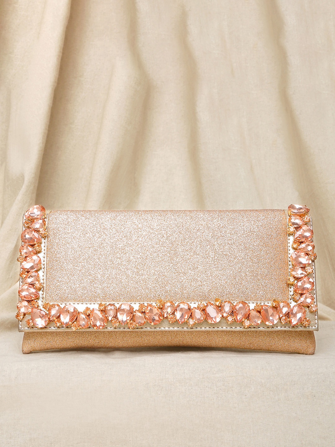 

Peora Rose Gold & Copper-Toned Embellished Foldover Clutch