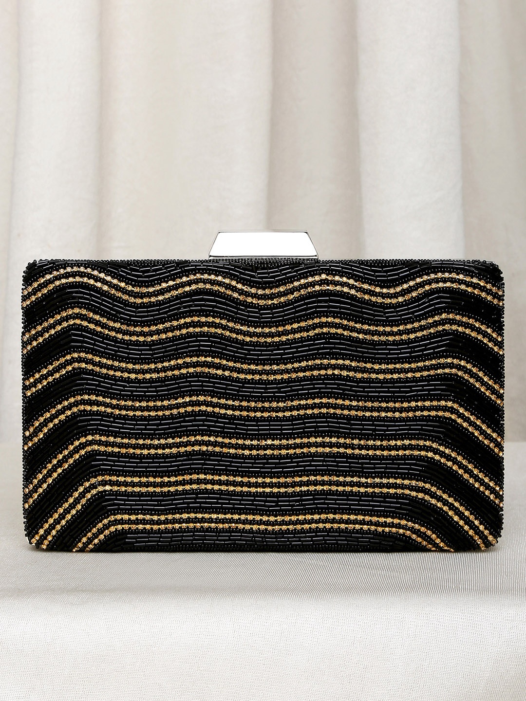 

Peora Black & Gold-Toned Embellished Box Clutch