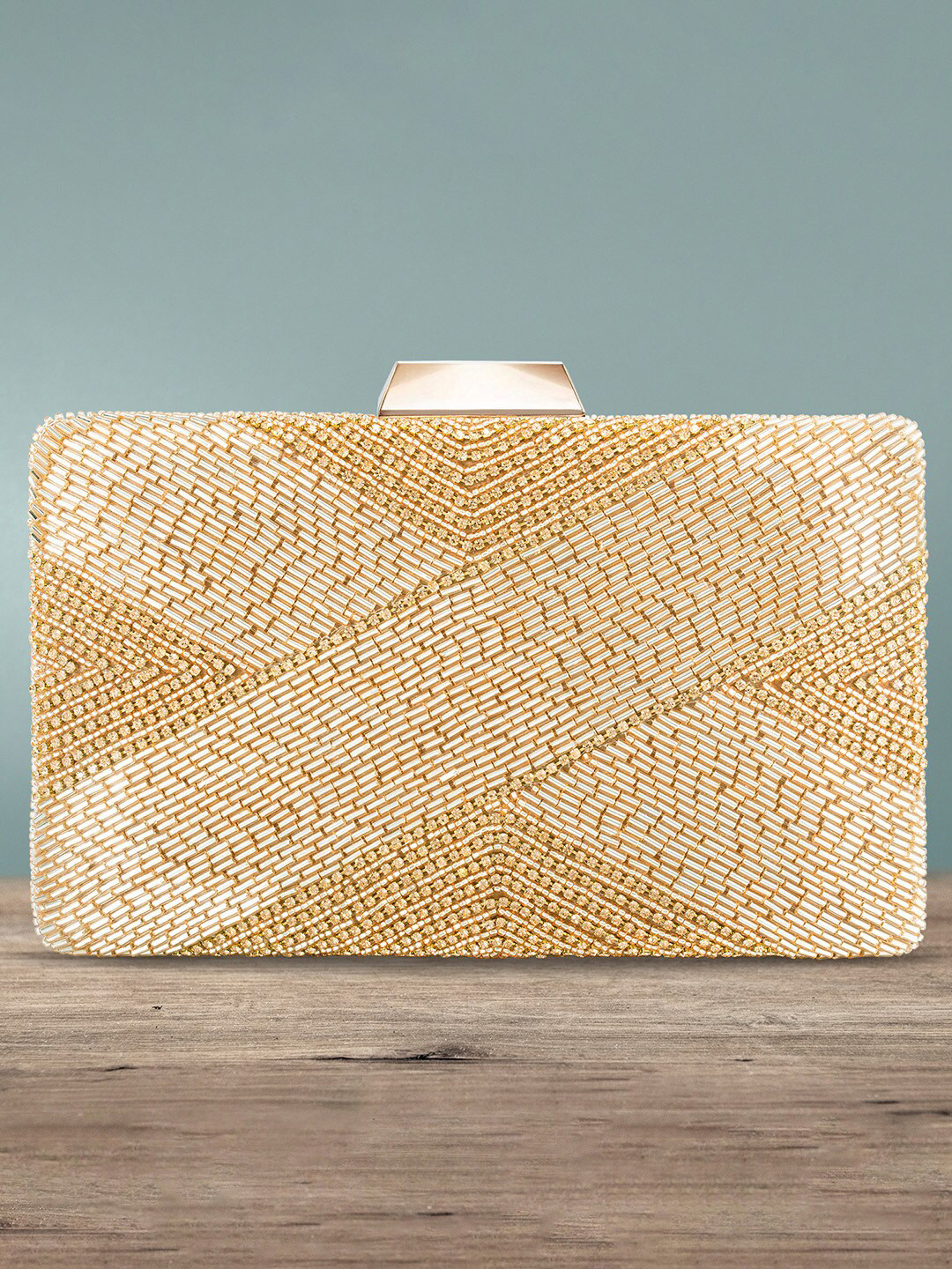

Peora Rose Gold Embellished Box Clutch