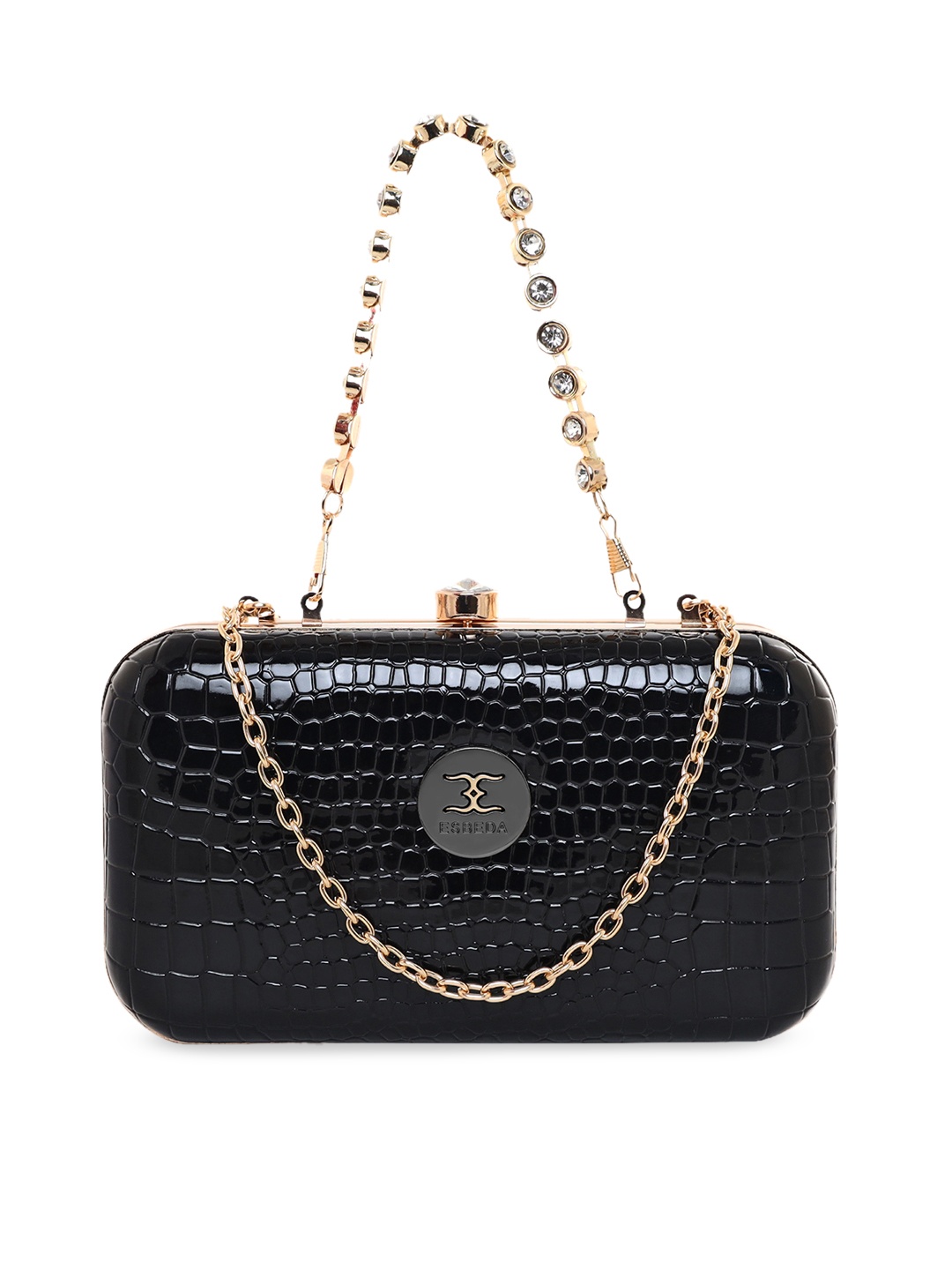 

ESBEDA Women Black Croco Textured Embellished Clutch
