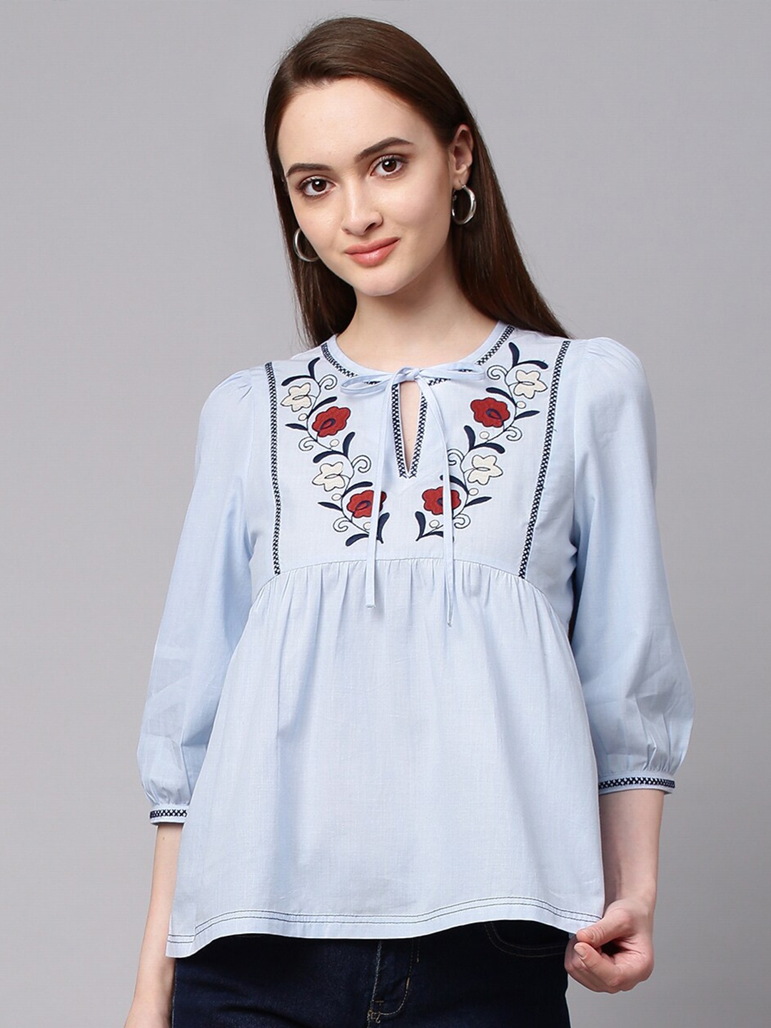 

Chemistry Blue Tie-Up Neck Empire Top