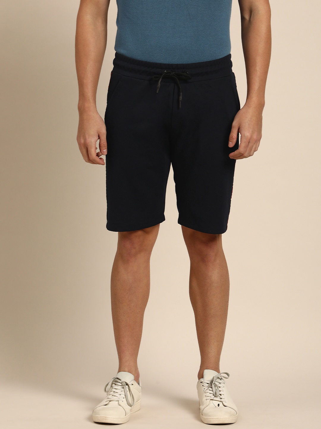 

Being Human Men Solid Shorts With Side Typography Details, Navy blue
