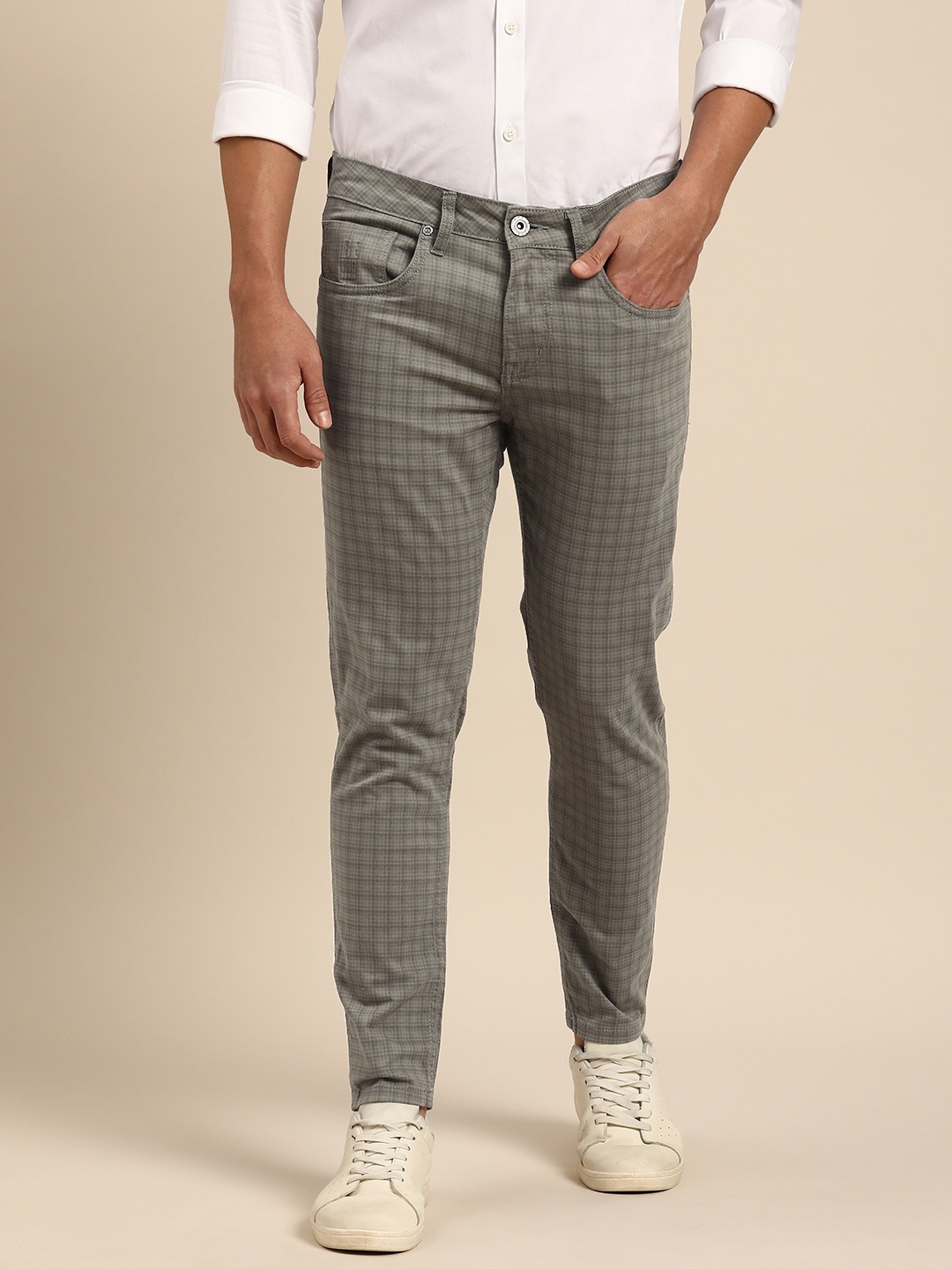 

Being Human Men Checked Mid-Rise Chinos Trousers, Brown