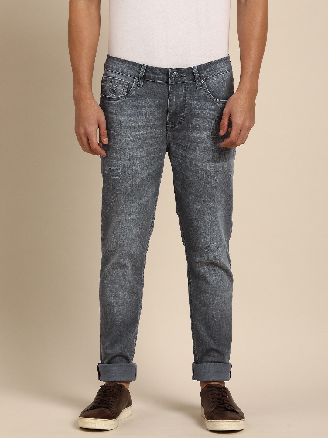 

Being Human Men Comfort Fit Low Distress Light Fade Stretchable Jeans, Grey