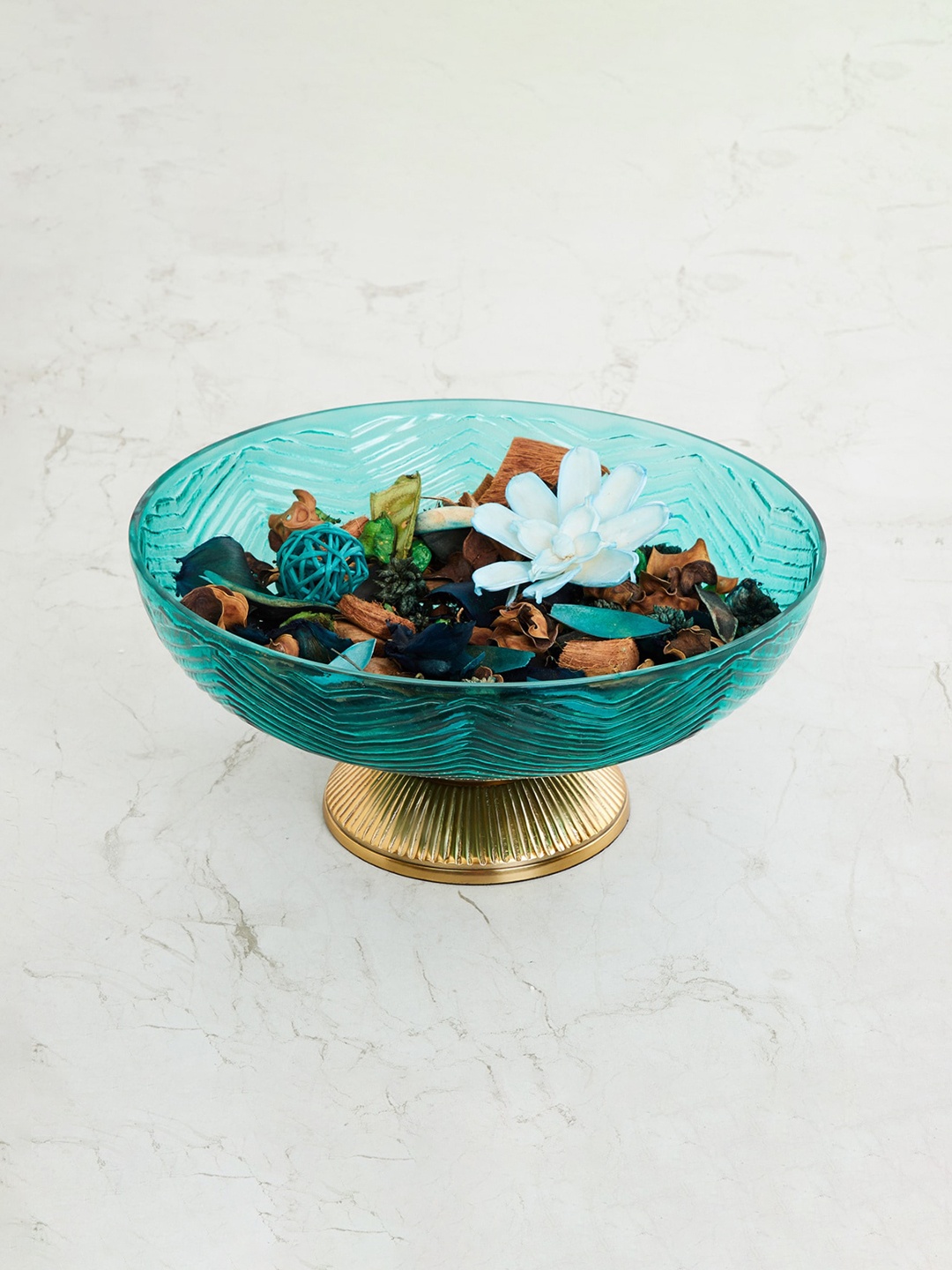 

Home Centre Gold-Toned & Blue Textured Glass Decorative Bowl