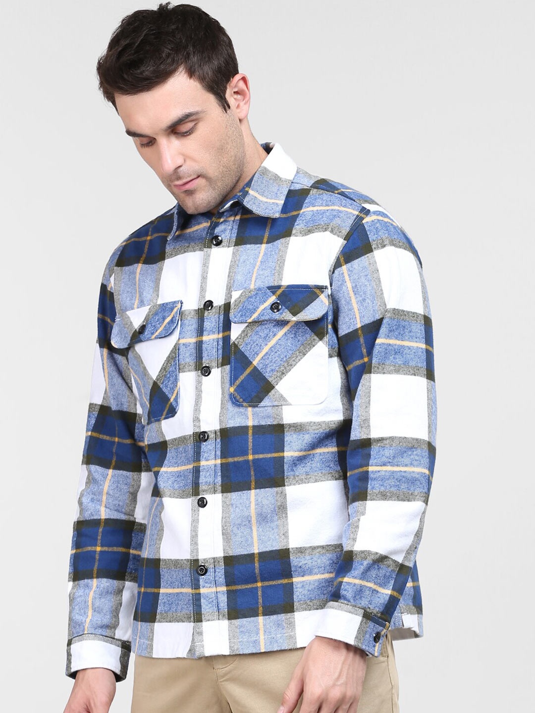 

SELECTED Men Blue Tartan Checked Cotton Casual Shirt