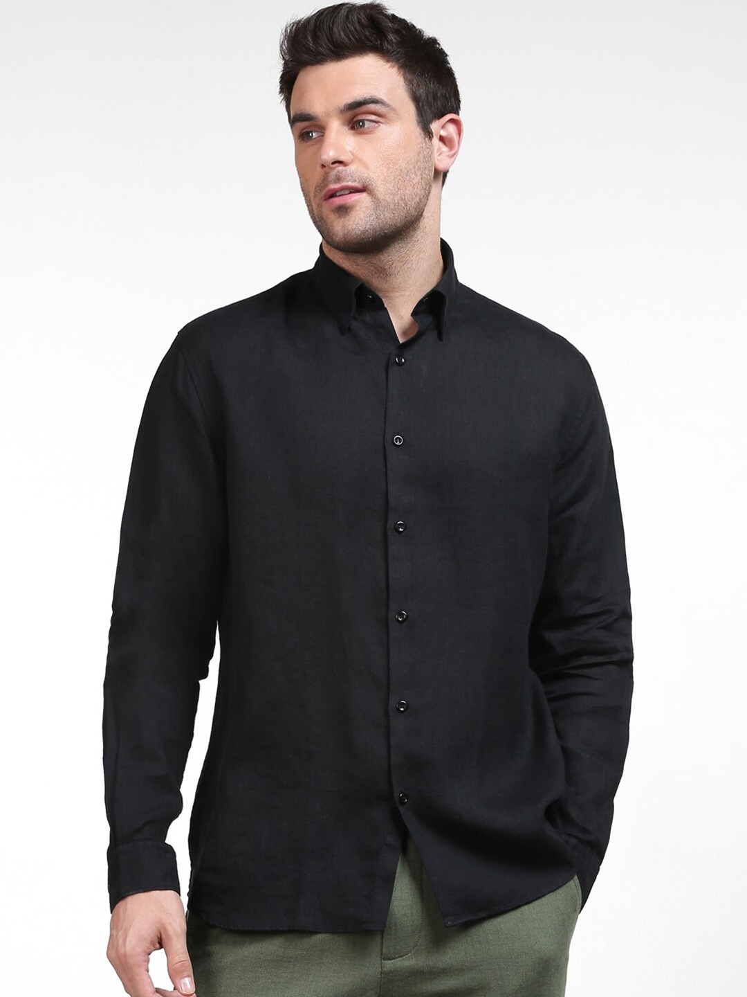 

SELECTED Men Black Casual Linen Shirt
