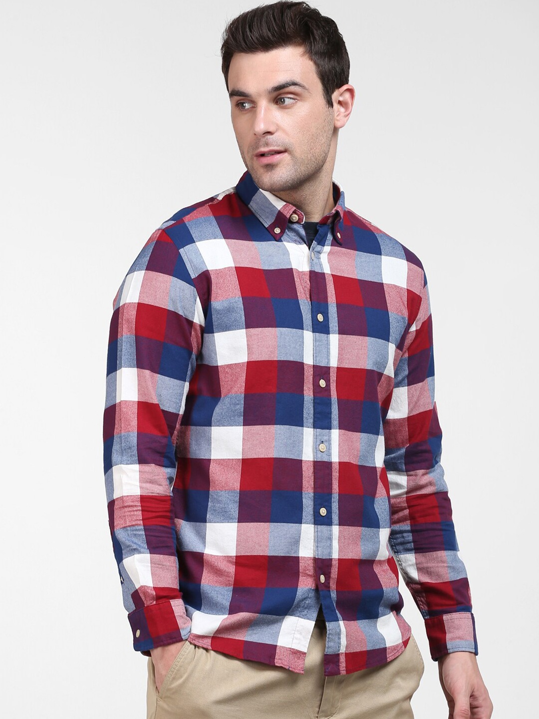 

SELECTED Men Red Slim Fit Buffalo Checked Cotton Casual Shirt