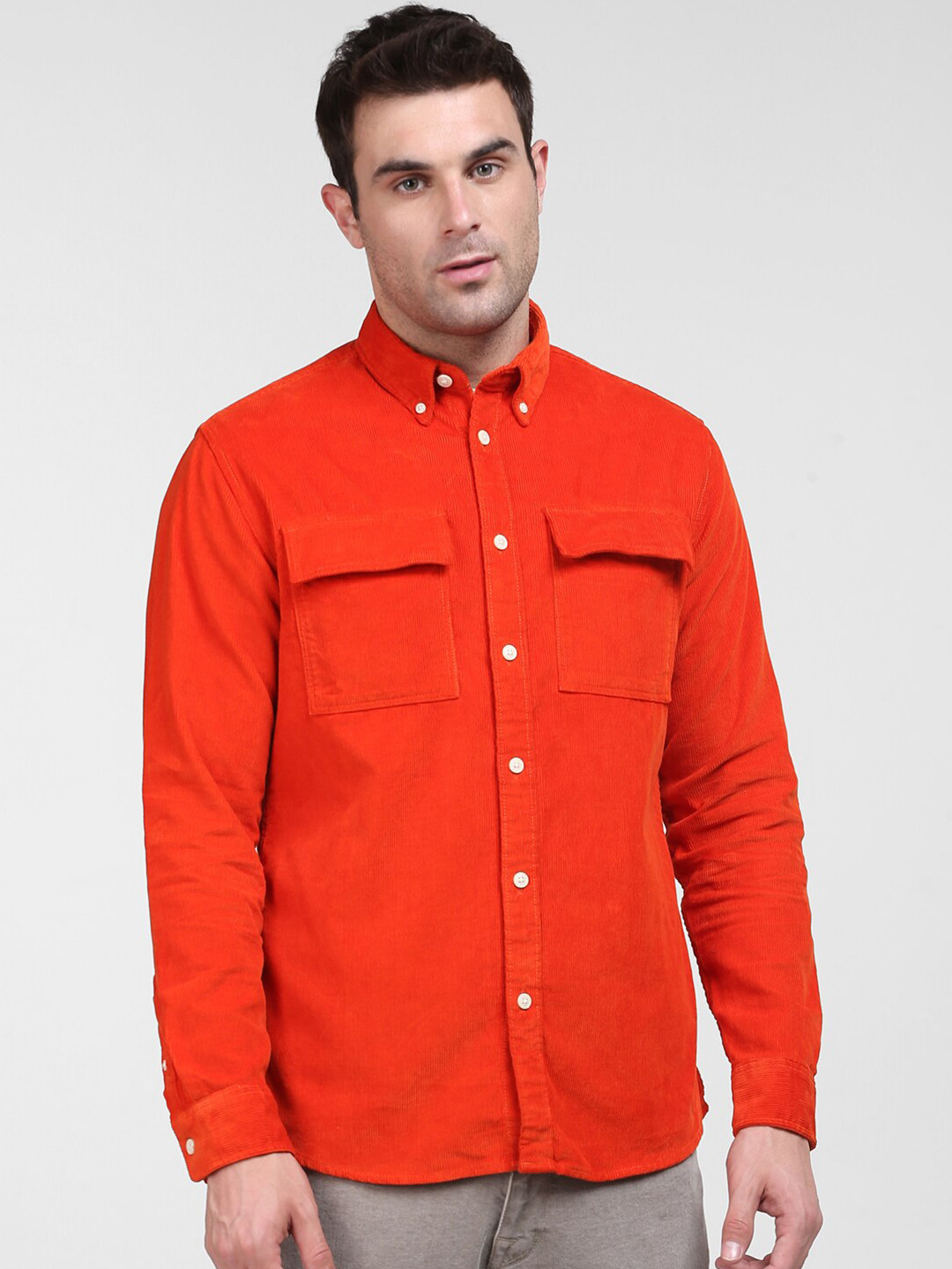 

SELECTED Men Orange Corduroy Organic Cotton Casual Shirt