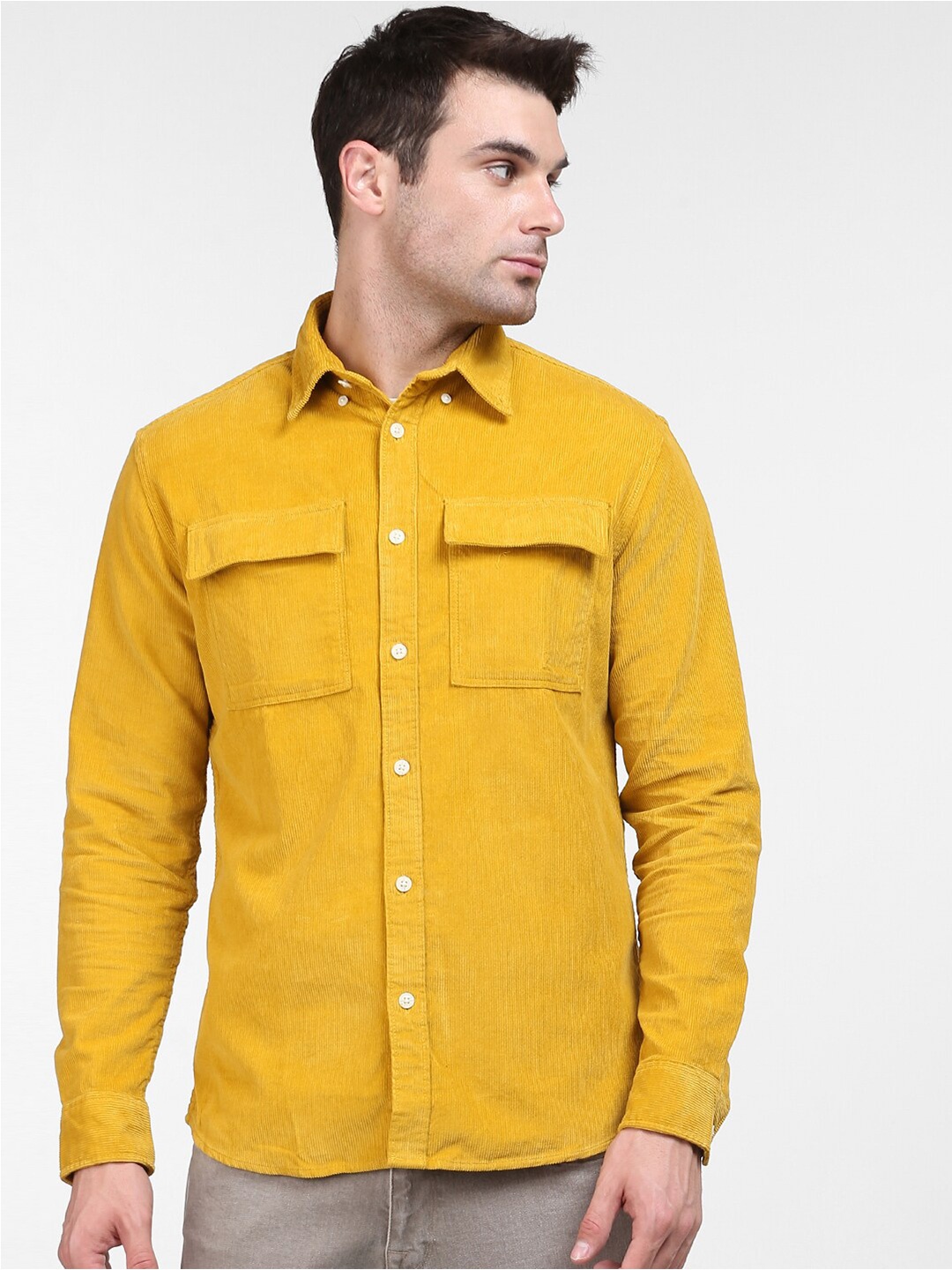 

SELECTED Men Yellow Corduroy Casual Shirt
