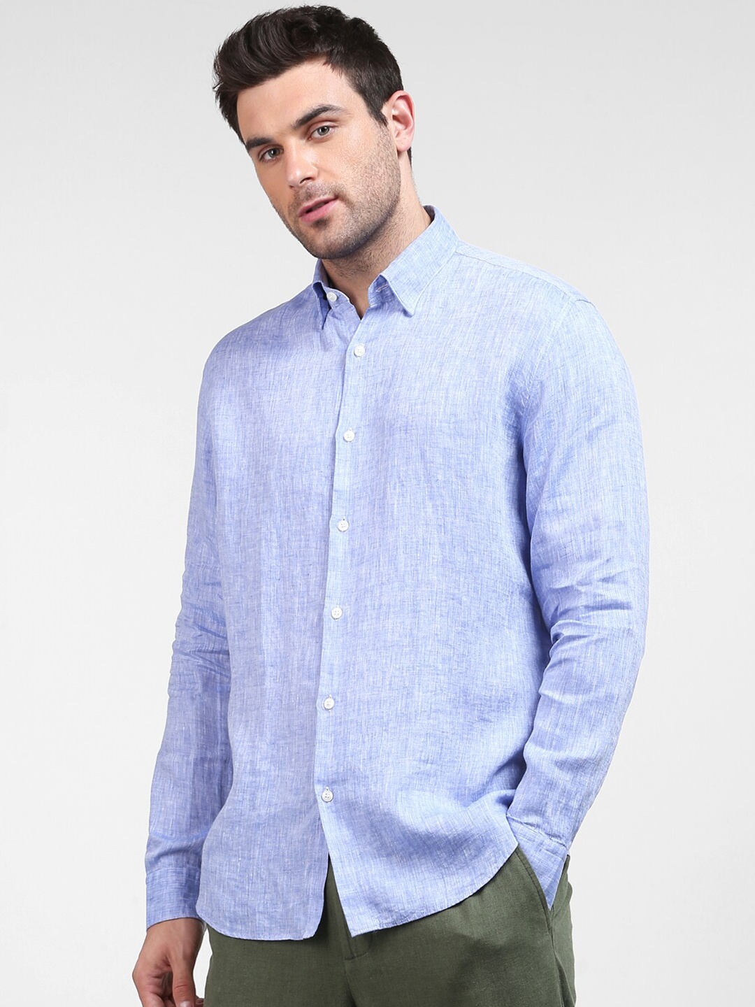 

SELECTED Men Blue Regular Fit Linen Casual Shirt