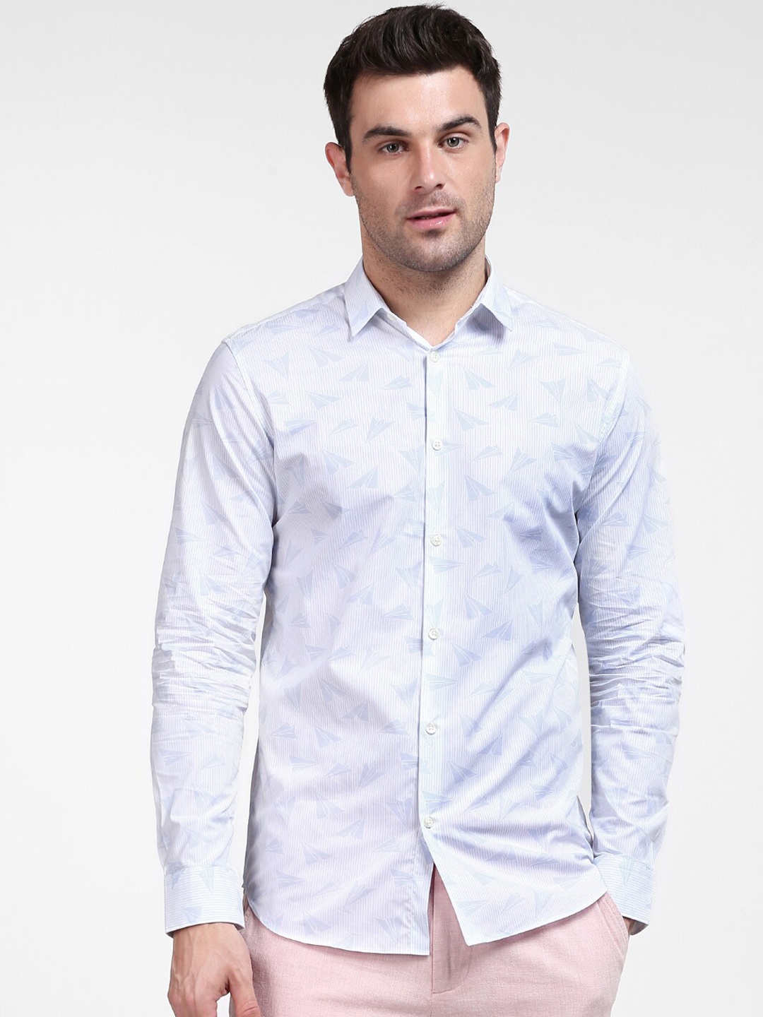 

SELECTED Men Blue Printed Cotton Casual Shirt