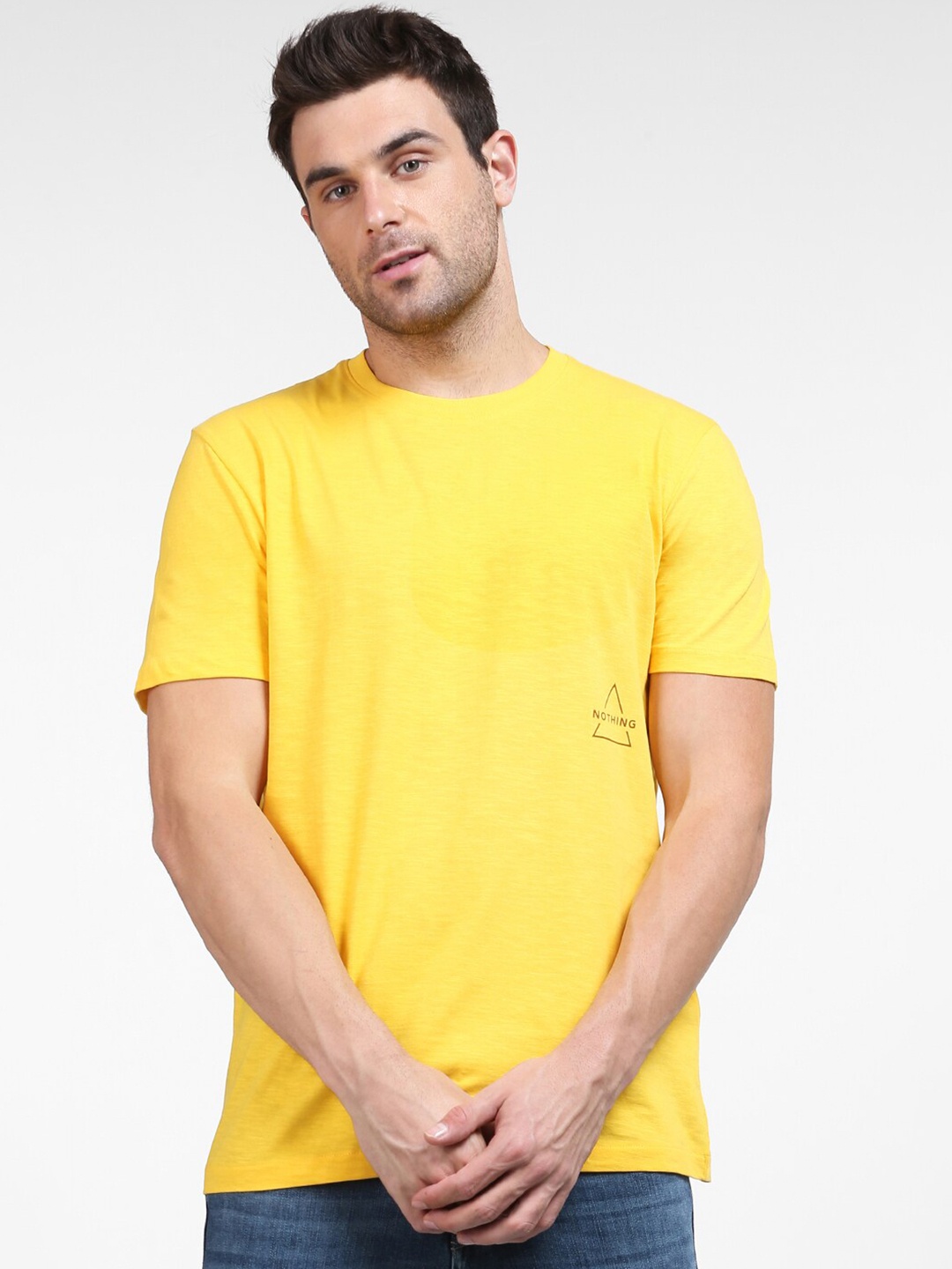 

SELECTED Men Yellow Typography Printed Organic Cotton T-shirt