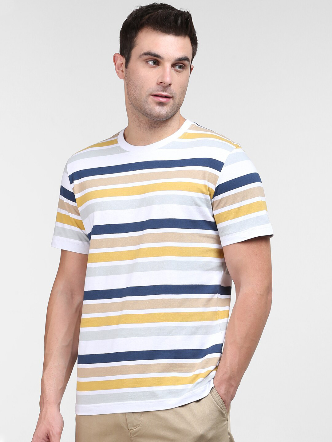

SELECTED Men Multicoloured Striped Organic Cotton T-shirt, Multi