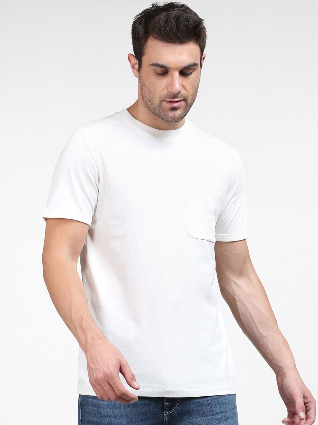 

SELECTED Men White Regular Fit Organic Cotton T-shirt