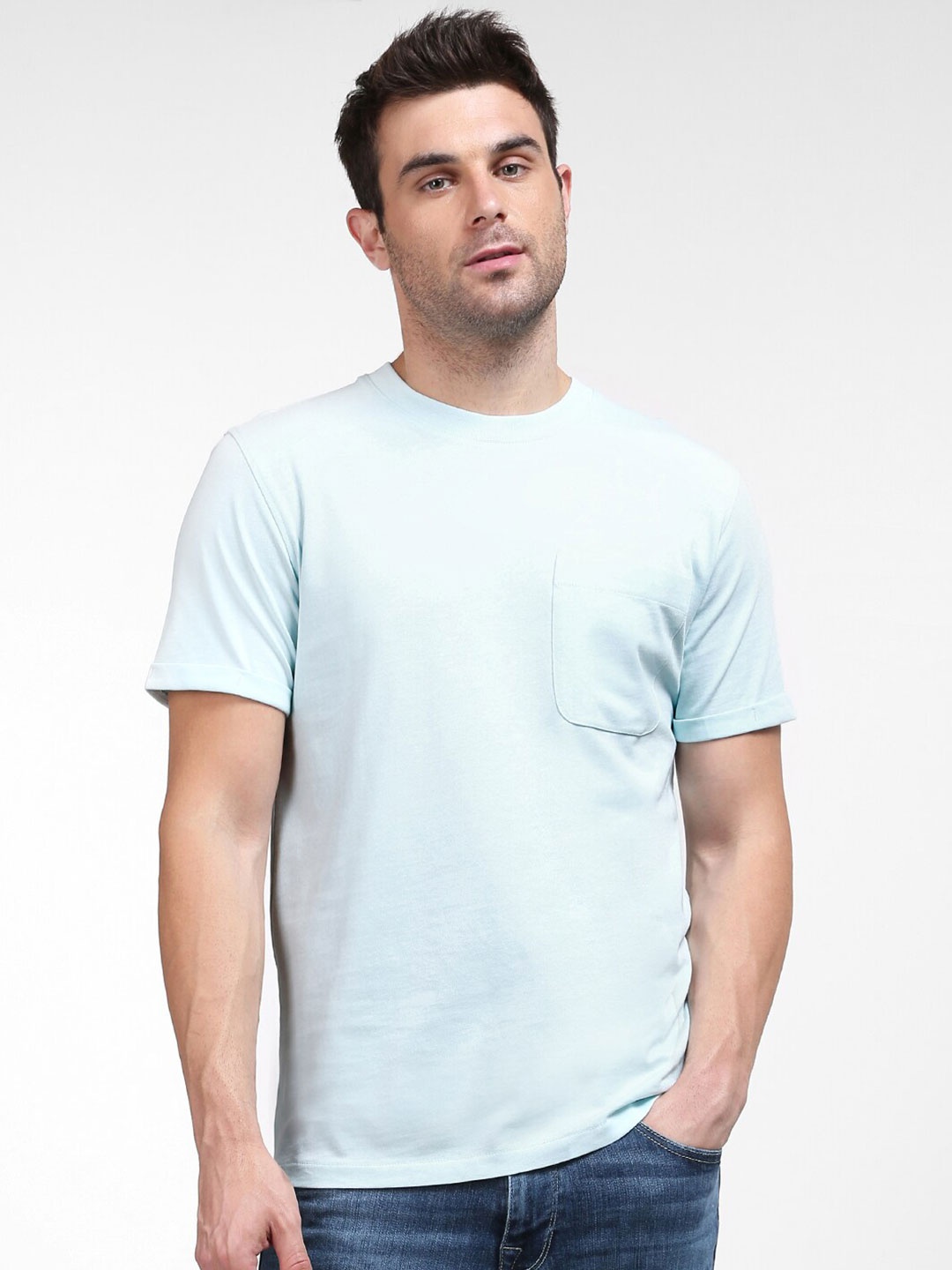 

SELECTED Men Blue V-Neck Organic Cotton T-shirt