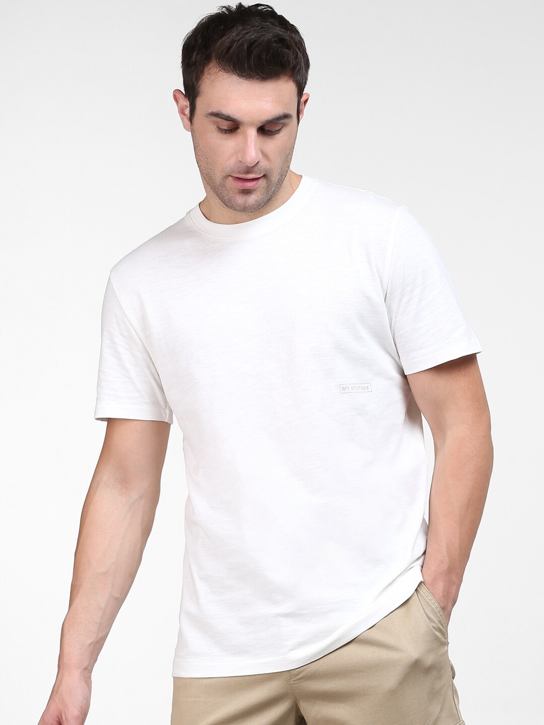 

SELECTED Men White Polo Collar Organic Cotton T-shirt