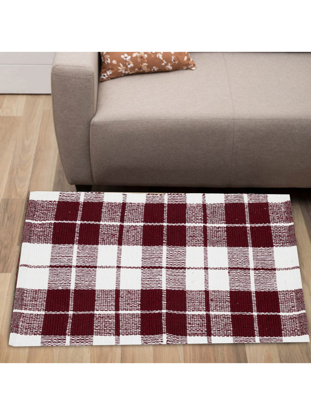

Home Centre Set of 2 Checked Woven Dhurries, Maroon