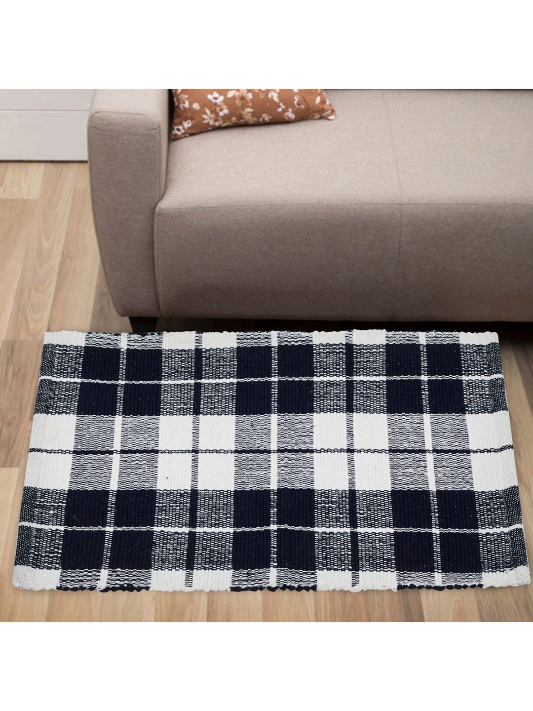 

Home Centre Navy Blue & White Set Of 2 Water Resistant Dhurries