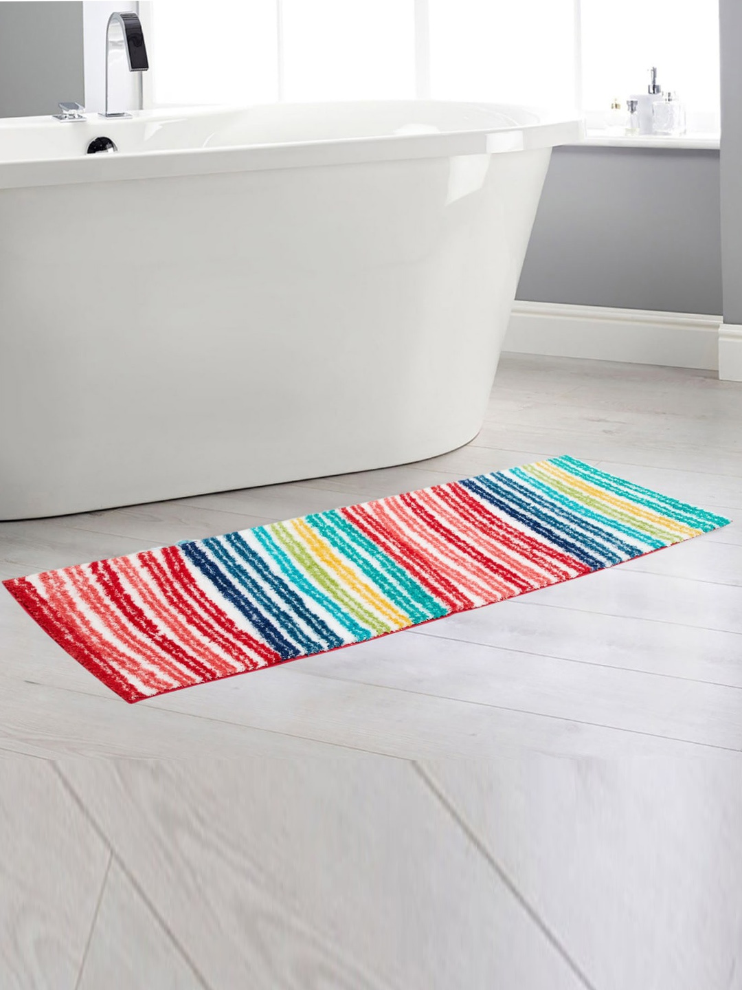 

Home Centre Multicolour Striped Textured Anti-Skid Bath Runner, Multi