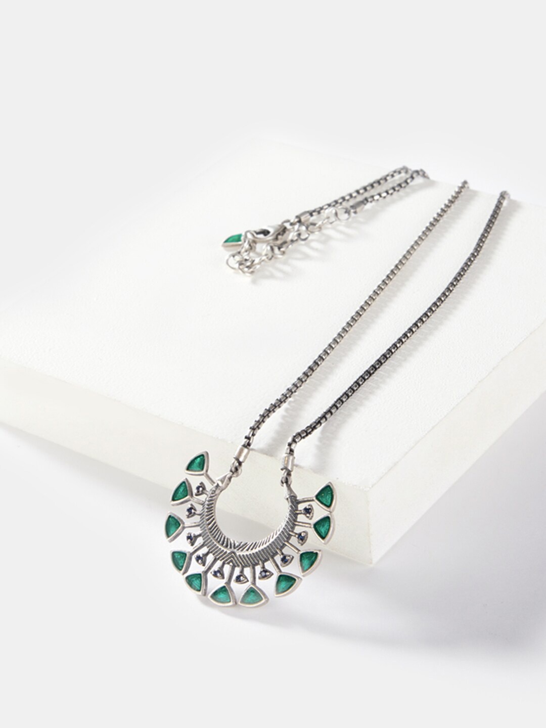 

SHAYA Silver-Plated & Green Sterling Silver Oxidised Necklace