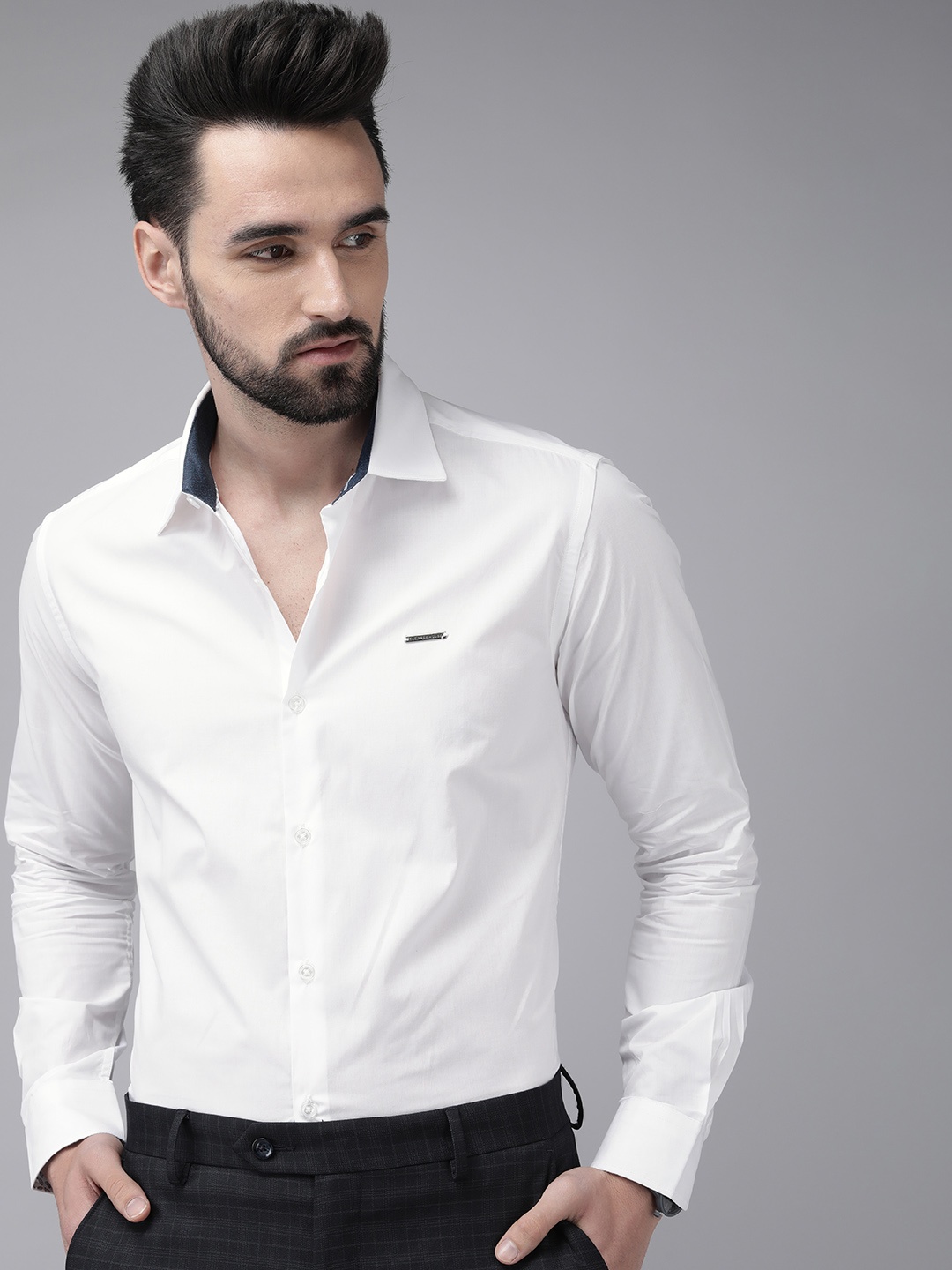 

THE BEAR HOUSE Men White Pure Cotton Slim Fit Formal Shirt