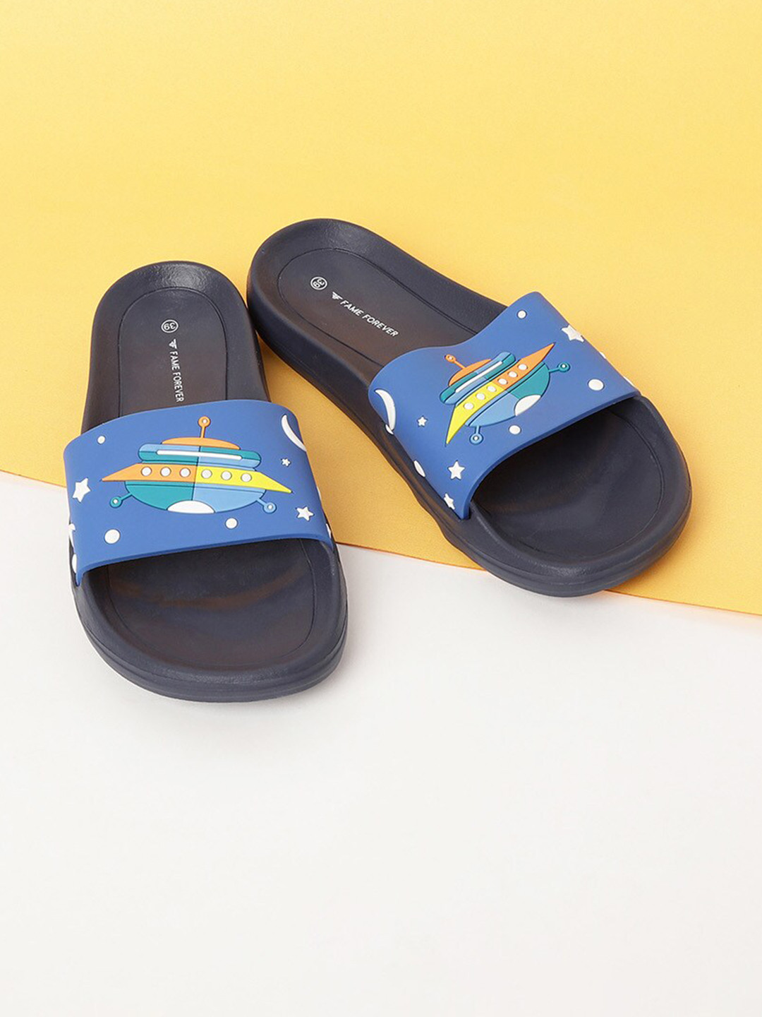 

Fame Forever by Lifestyle Boys Blue & Yellow Printed Sliders