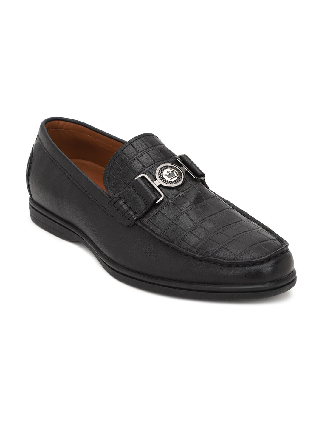 

Louis Philippe Men Black Textured Leather Loafers
