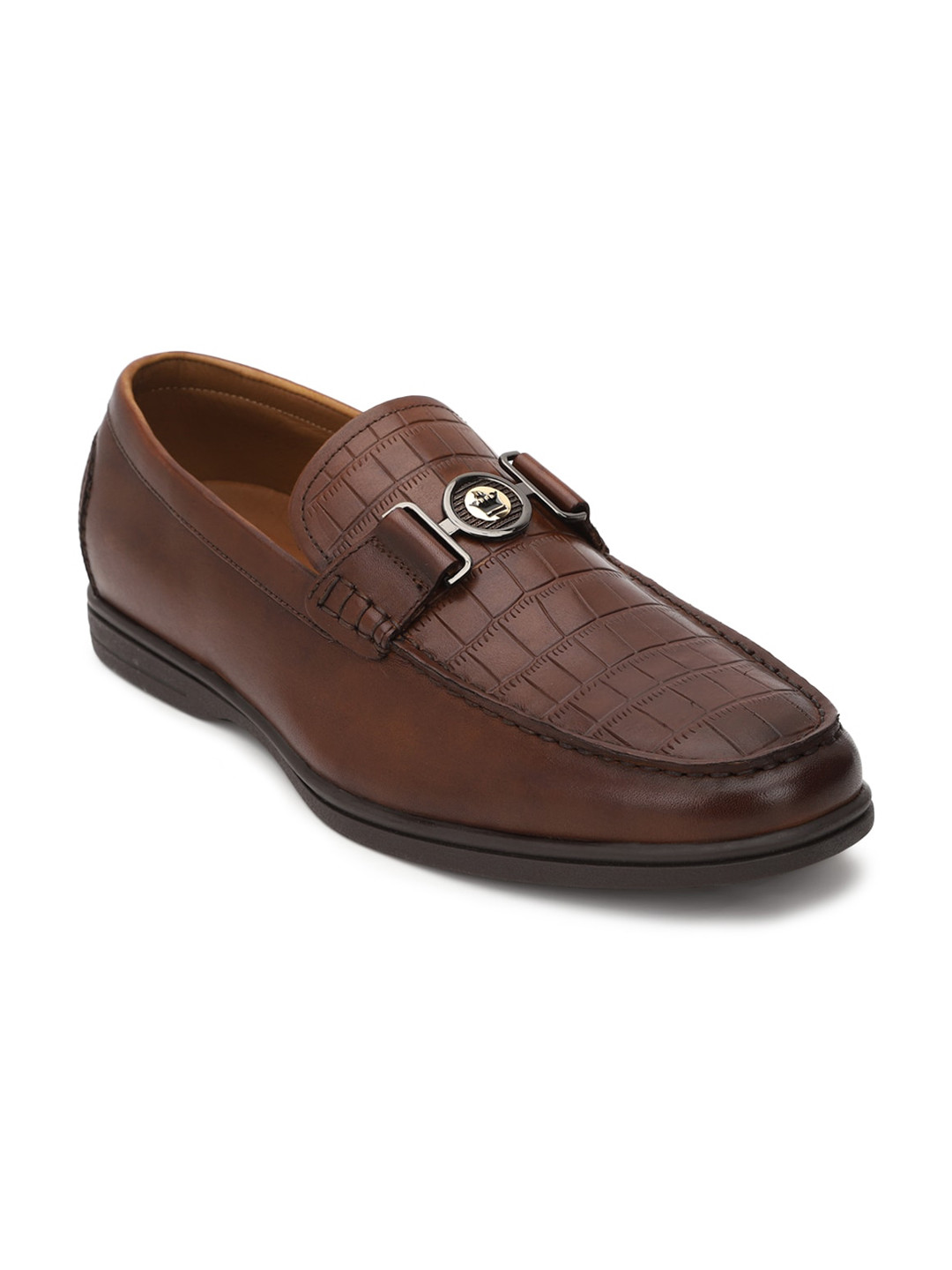 

Louis Philippe Men Brown Textured Leather Formal Loafers