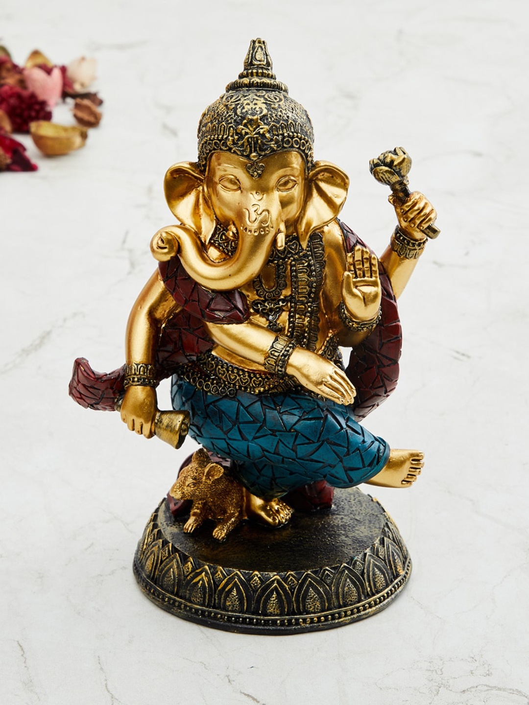 

Home Centre Gold-Toned & Blue Printed Polyresin Ganesha Figurine Showpiece