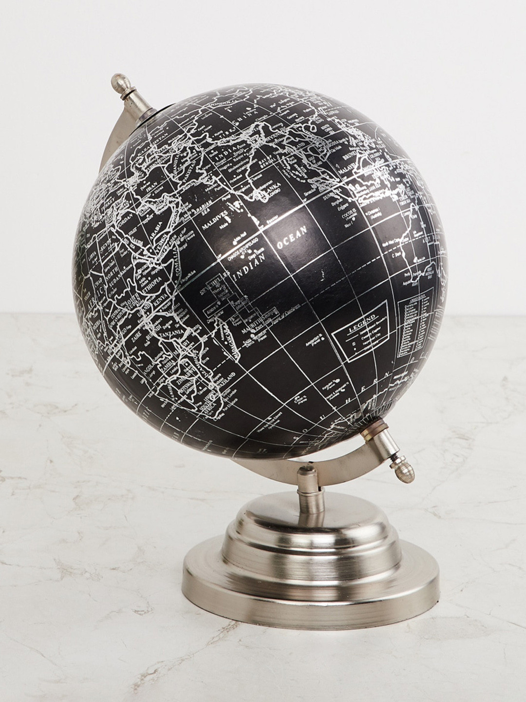 

Home Centre Grey & Black Printed Metal Table Globe