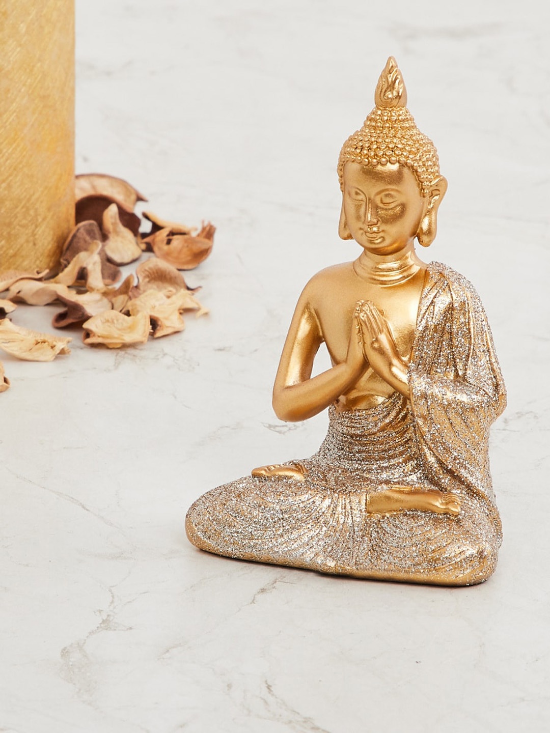 

Home Centre Gold-Toned Textured Polyresin Buddha Figurine Showpiece