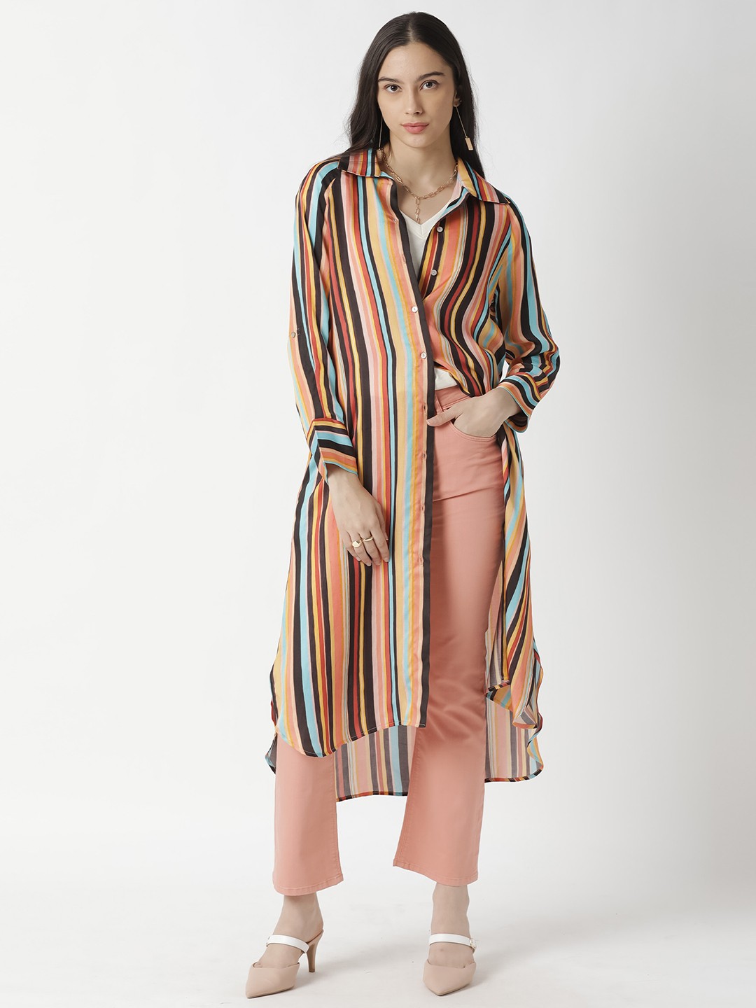 

RAREISM Multicoloured Striped Shirt Midi Dress, Multi