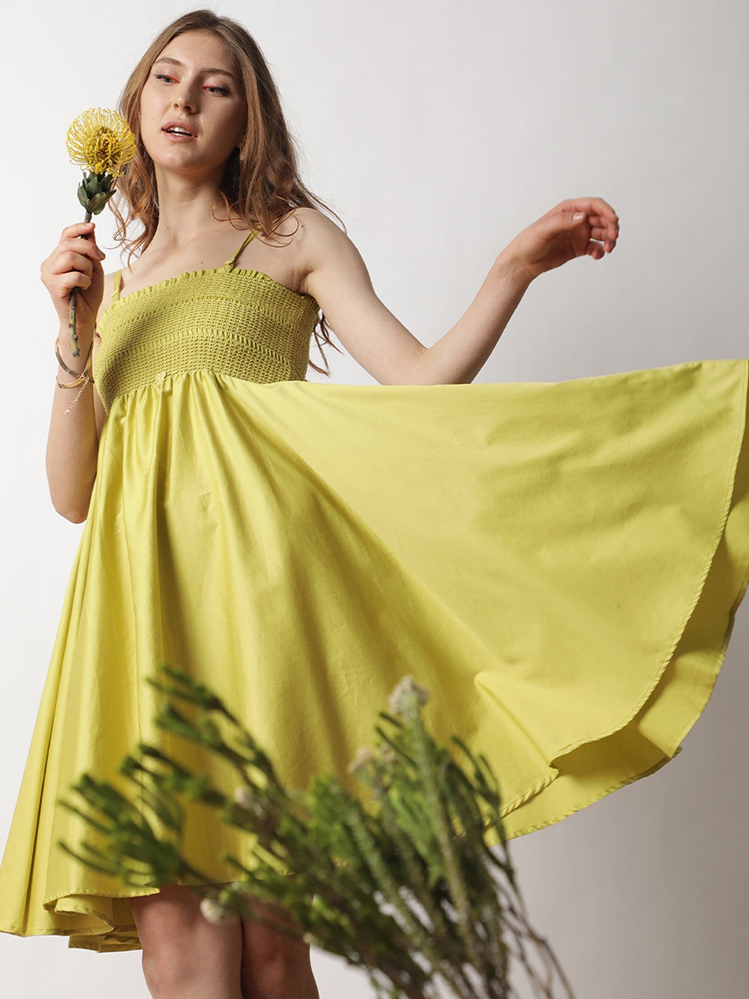 

RAREISM Lime Green Strappy Cotton Dress