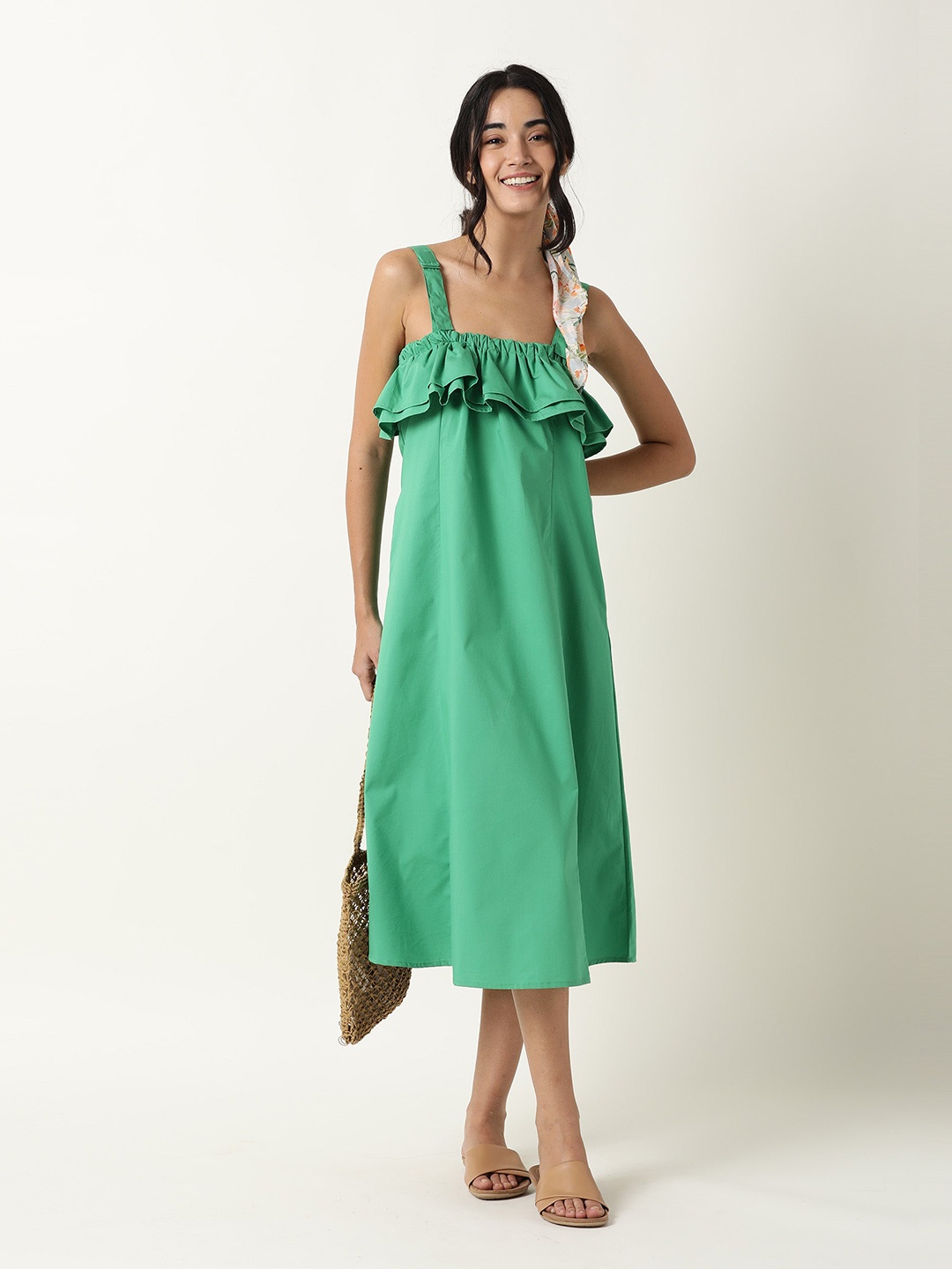 

RAREISM Women Green A-Line Cotton Dress