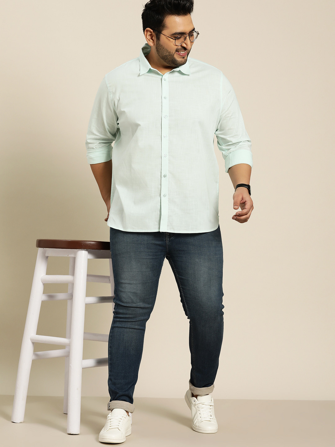 

Sztori Plus Size Men Sea Green Pure Cotton Regular Fit Solid Casual Shirt