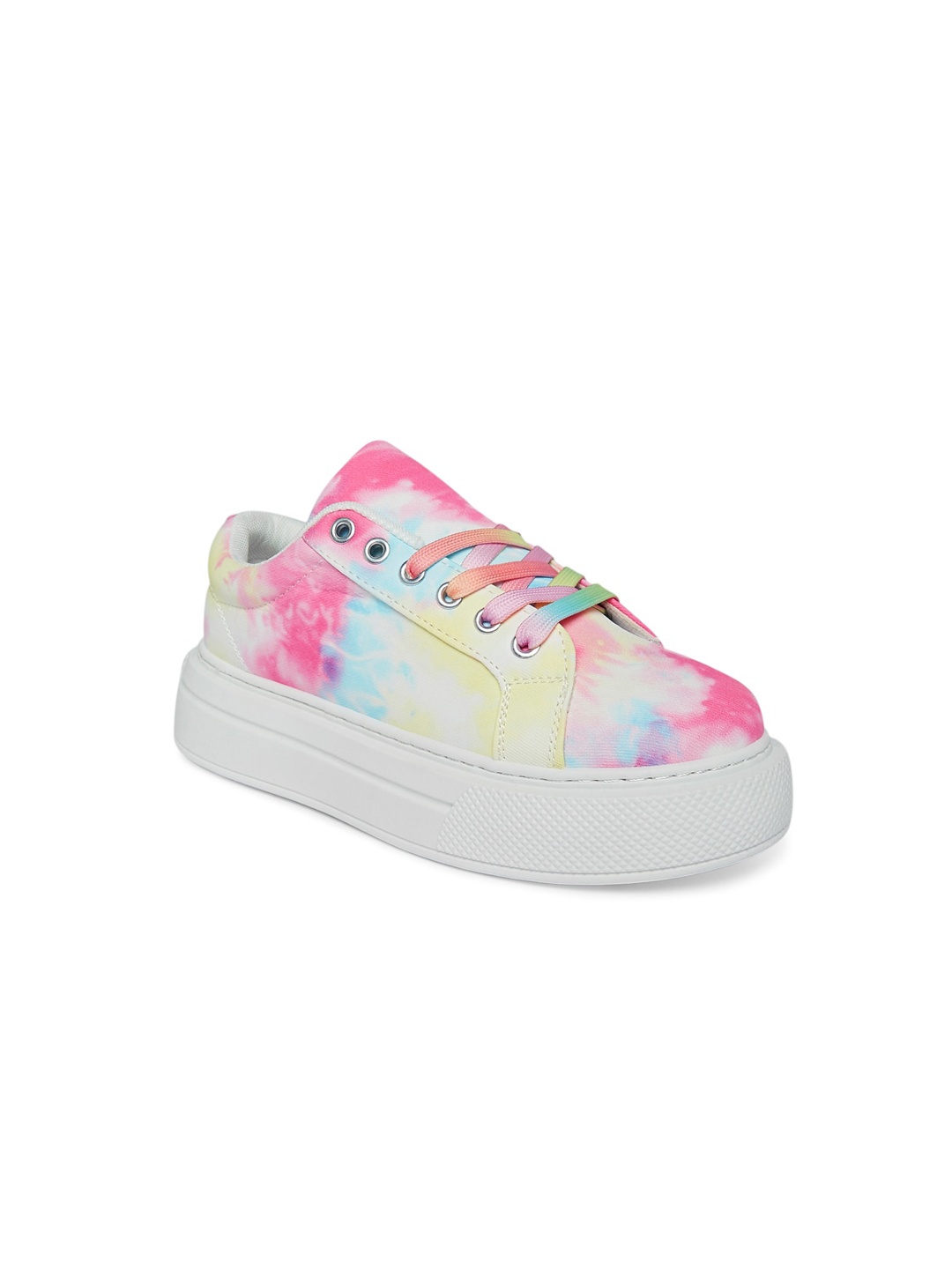 Forever Glam by Pantaloons Women White & Pink Printed Flatforms Sneakers
