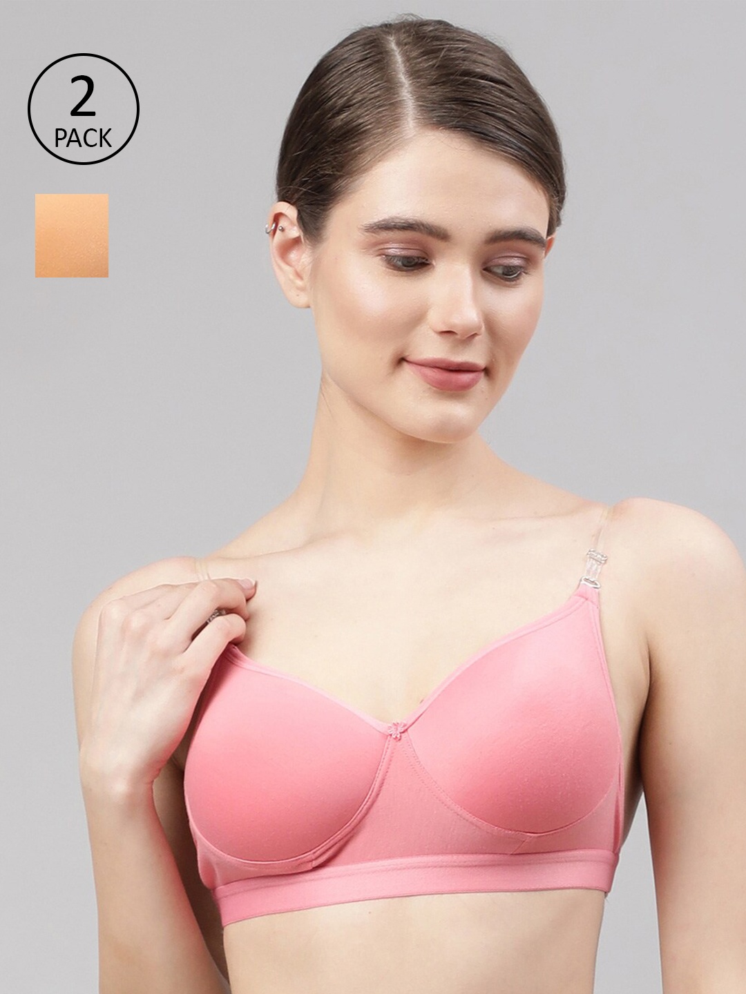 

PrettyCat Women Pack of 2 Pink Lightly Padded Tshirt Bra