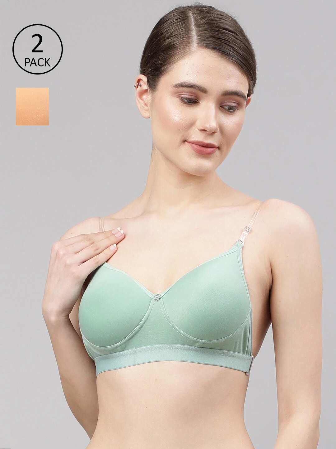 

PrettyCat Pack of 2 Mint Green & Orange Bra - Lightly Padded