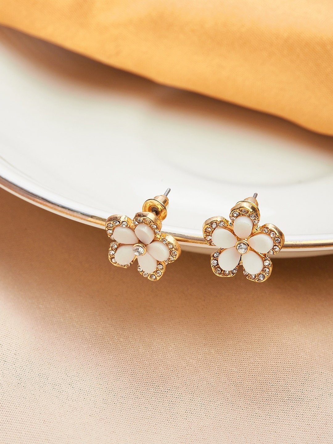 

Lilly & sparkle Gold-Toned & White Crystal Studded Studs Earrings