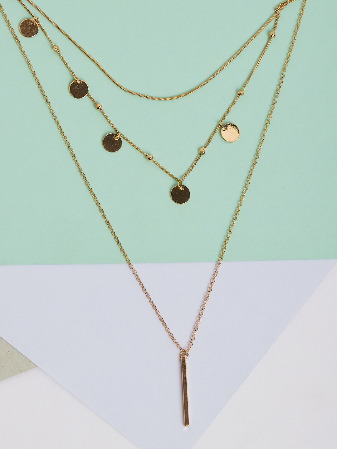 

Lilly & sparkle Gold-Plated Three Layered Necklace With Coins And Bar Charms