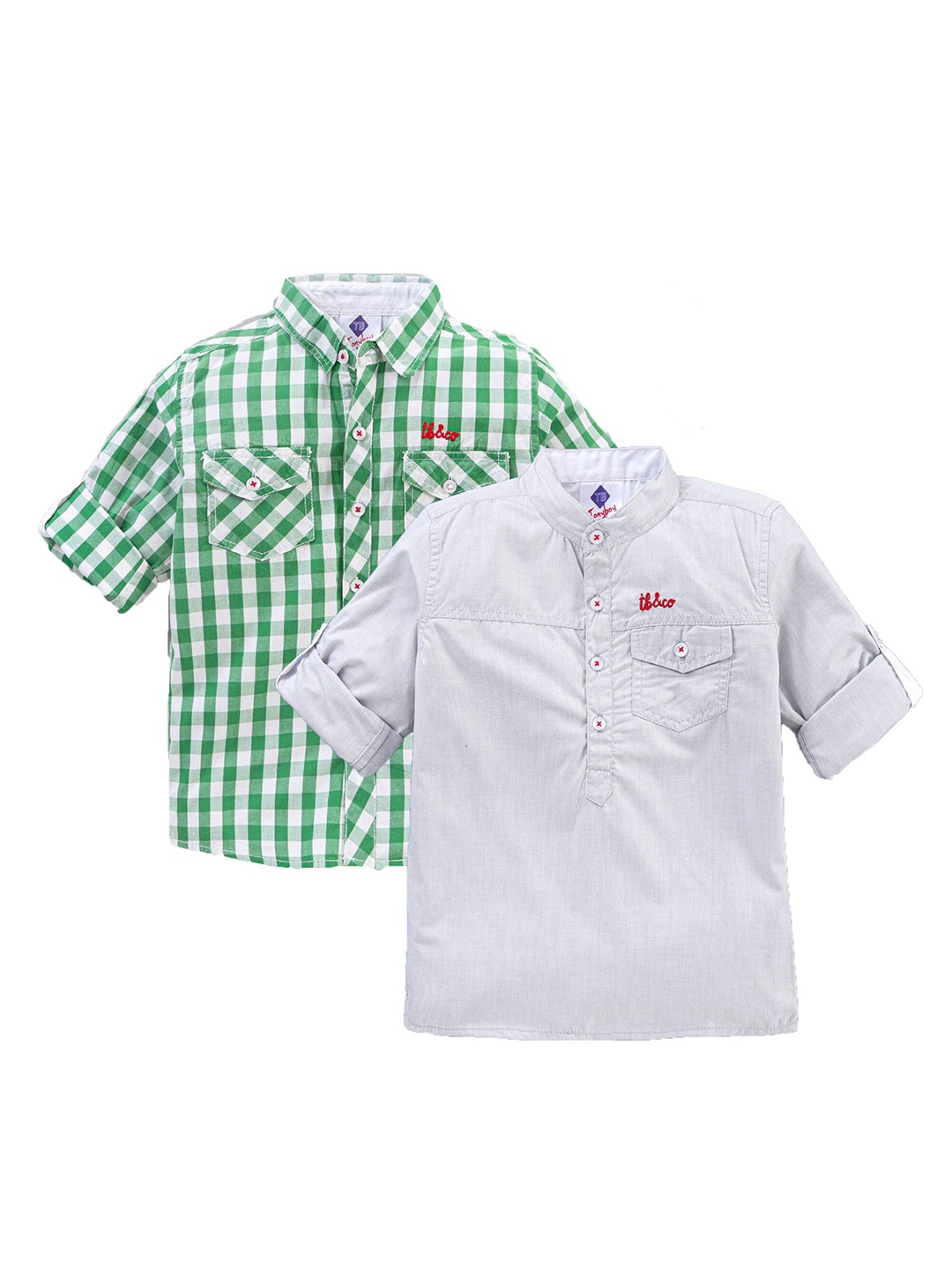 

TONYBOY Boys Pack of 2 Green & Grey Classic Checked Casual Shirt