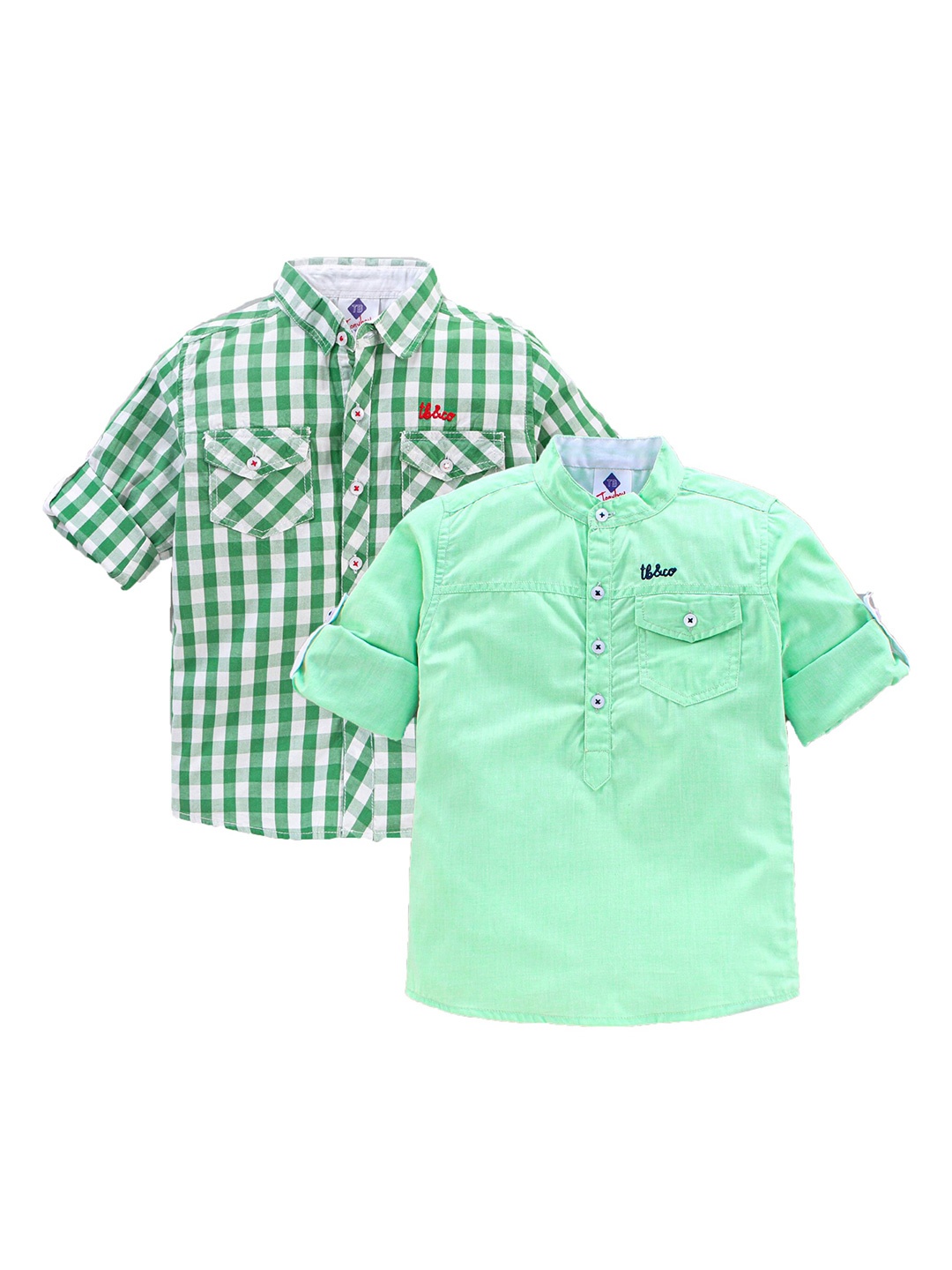 

TONYBOY Boys Pack of 2 Classic Pure Cotton Casual Shirts, Green