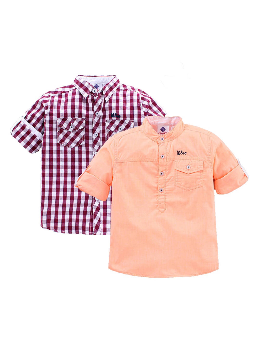 

TONYBOY Boys Pack Of 2 Maroon & Peach-coloured Pure Cotton Casual Shirts