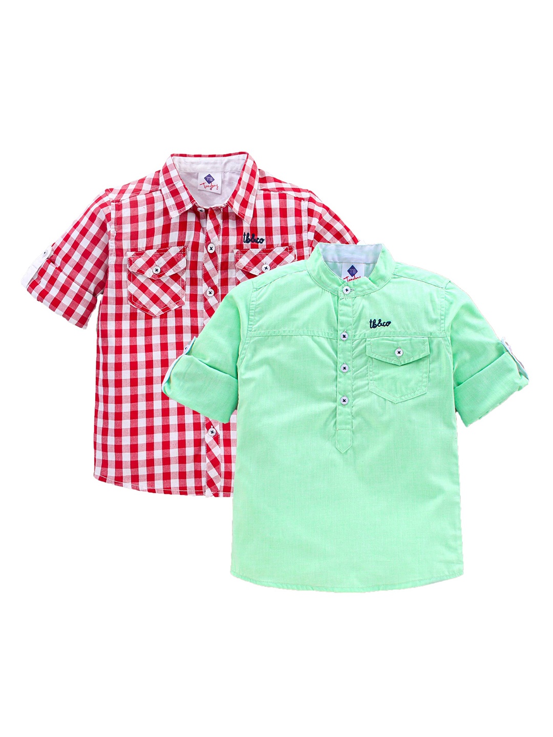 

TONYBOY Boys Pack of 2 Gingham Checks Checked Pure Cotton Casual Shirt, Red