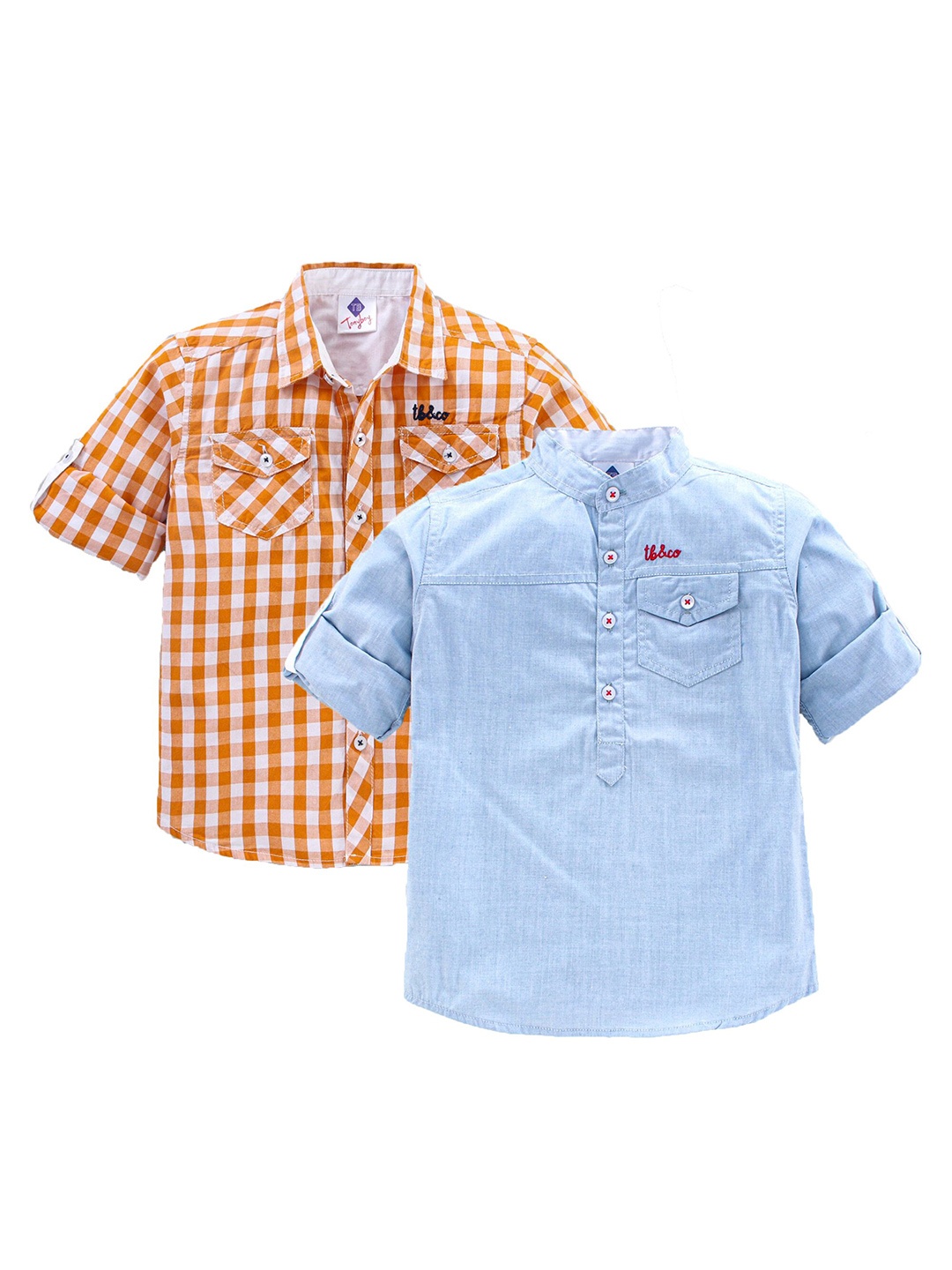 

TONYBOY Boys Pack Of 2 Orange & Blue Classic Pure Cotton Casual Shirt