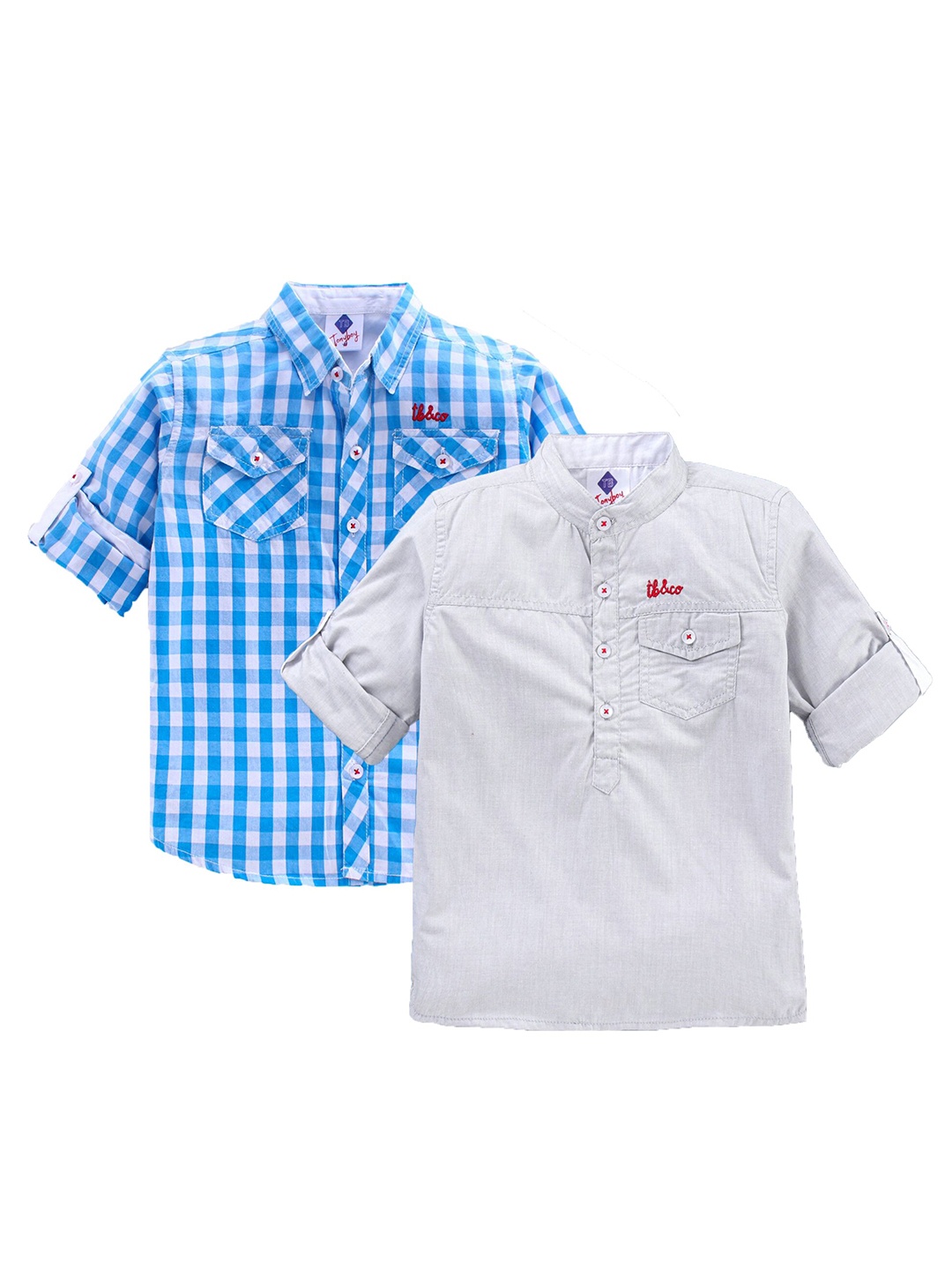 

TONYBOY Boys Pack of 2 Classic Gingham Checks Checked Casual Shirt, Turquoise blue